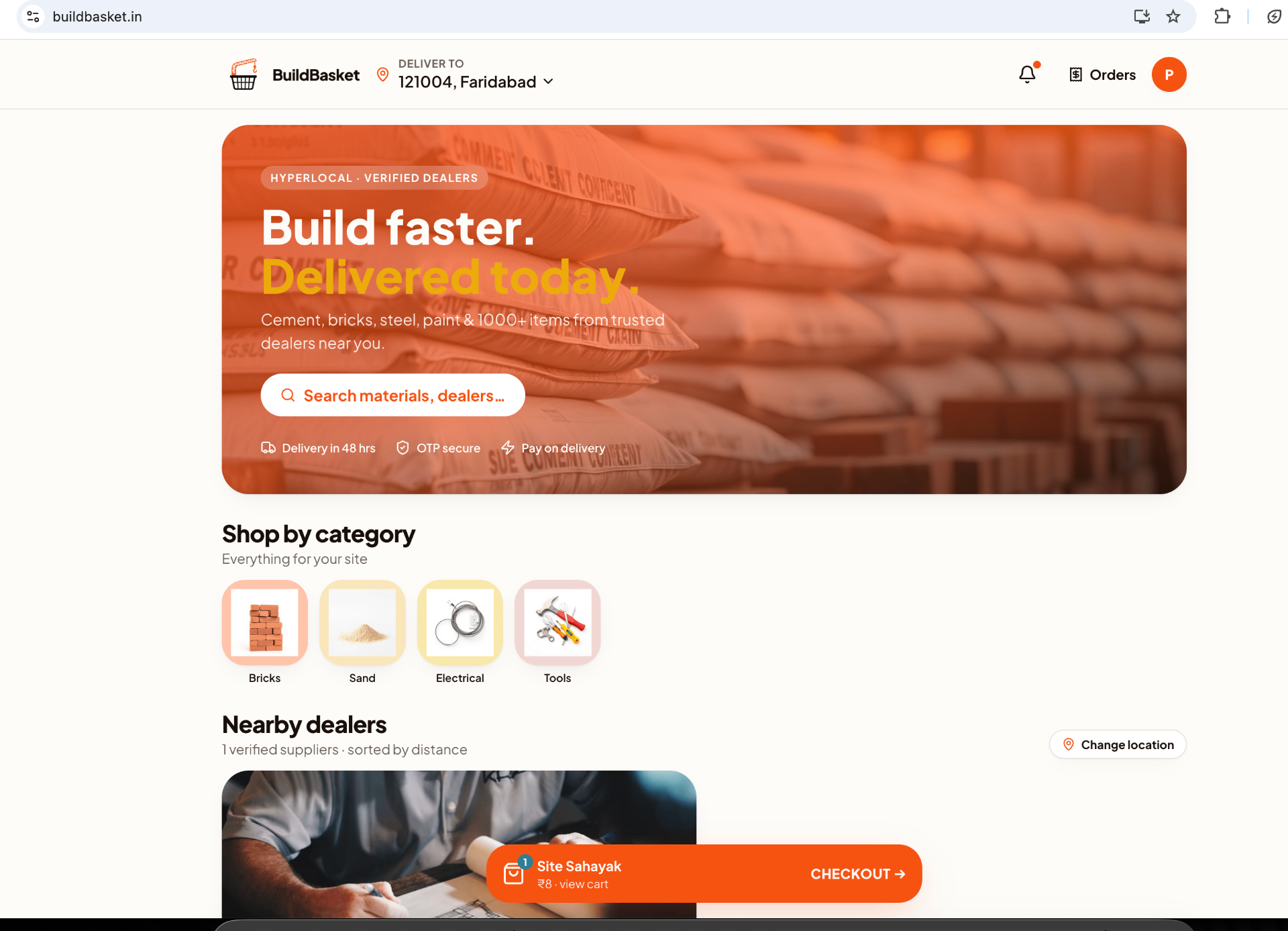 BuildBasket marketplace homepage